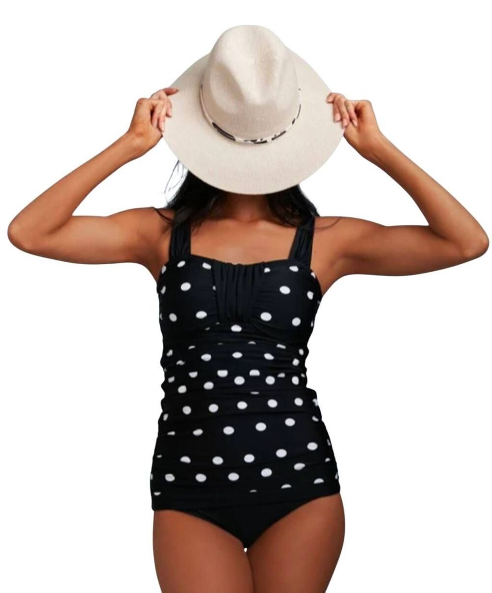 DM Swim NWT Black Polka Dot Bandeau Tankini Top Size XXL